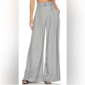House of Harlow Wide-Leg High Waisted Pleated Houndstooth Belted Trousers